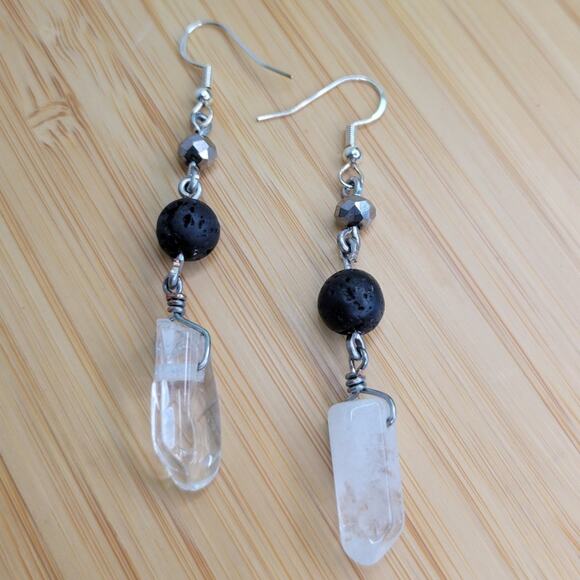 Quartz Crystal Dangle Earrings w/ Sterling Silver Ear Hooks 925 - Picture 1 of 1